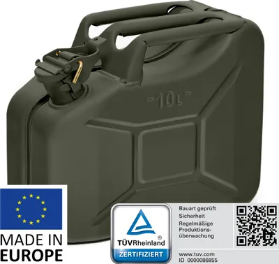 Produktbild von BW® Kraftstoffkanister Metall Benzinkanister 10 Liter - Bronzegrün RAL 6031-F9 - UN-Zulassung - Hergestellt in Europa