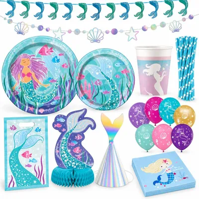 Produktbild von XXL Partyset Meerjungfrau Geburtstagsdeko Kindergeburtstag Deko Geburtstag Party