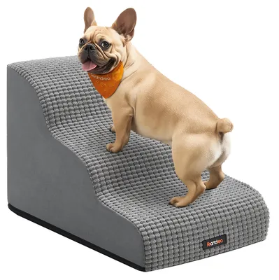 Produktbild von FEANDREA Hundetreppe 3 Stufen Hunderampe für Kleine Hunde Rutschfest 57 x 40 x 40 cm Grau