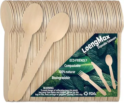 Imagen del producto de Cucharas de madera desechables, 100 unidades, 15 cm, ideales para picnics y fiestas