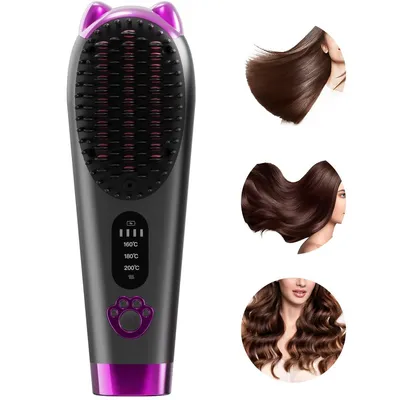 Produktbild von Kabellose Glättbürste mit Ionenfunktion, 3 Temperaturstufen, LCD-Display, 2500 mAh Akku, Keramikheizung, Type-C,Locken und Glätten Bürste
