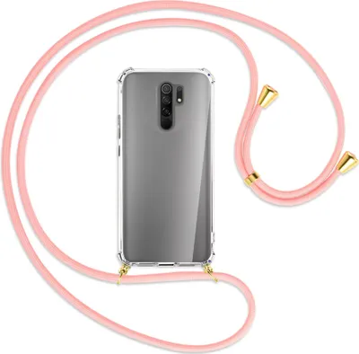 Produktbild von Handykette Backcover-Schutzhülle mit Band (Metall goldfarben) für Xiaomi Redmi 9 - rosa