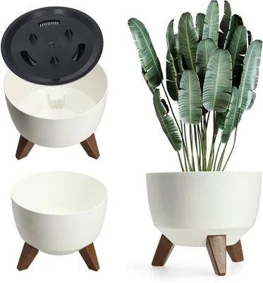 Produktbild von Famanu Pflanzenpot Große Kunststoff-Pflanzenbak mit Füßen für Innen und Außen - 33 cm, Weiß