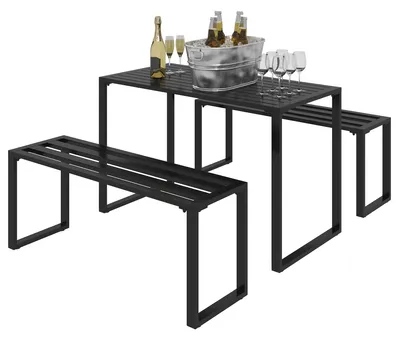 Produktbild von Gartengarnitur für 4 Personen, 1 Tisch & 2 Bänke, Metall, Schwarz