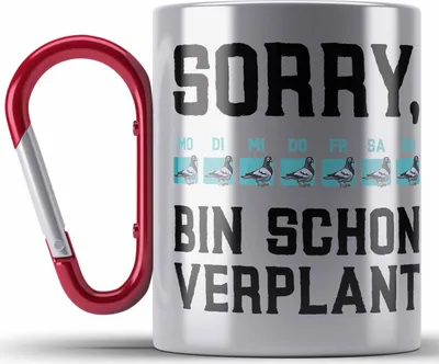 Produktbild von Trendation - Taubenzüchter Geschenkidee Edelstahl Tasse Karabiner mit Spruch Taubenbesitzer Geschenk Taubenliebhaber (Rot)