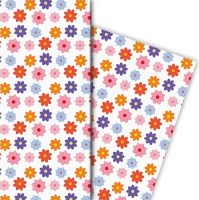 Produktbild von Buntes 70er Jahre Blumen Geschenkpapier im Retro Design, rosa - G8134, 32 x 48cm