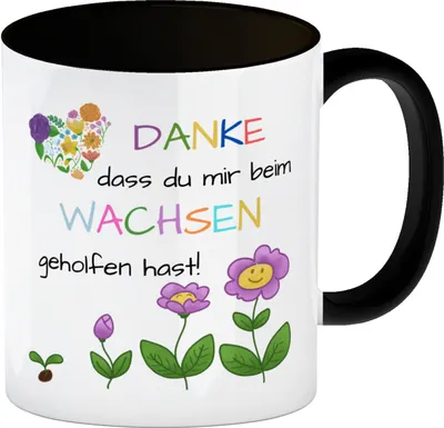 Produktbild von Danke dass du mir beim Wachsen geholfen hast Kaffeebecher in schwarz