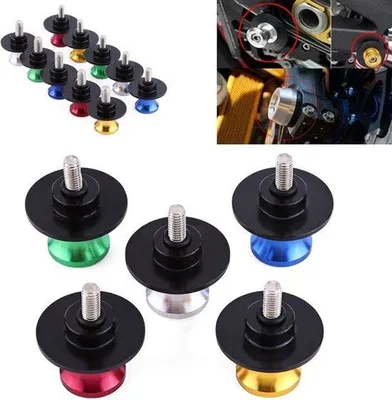 Zdjęcie produktu dla Podpórka do tylnego wahacza motocykla 6/8/10 mm, niebieska (6 mm) – zestaw 2 sztuk – do tylnego wahacza motocykla wykonanego metodą CNC.