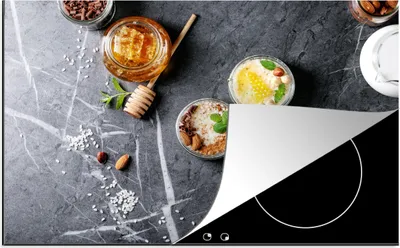 Produktbild von KitchenYeah© Herdabdeckplatte Honig - Gewürze - Küche - Marmor , 76x51cm, Küche Deko, Glaskeramikkochfeld Herdabdeckung, Abdeckplatte fùr Kochfeld
