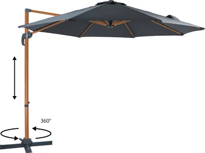 Produktbild von AXI Marisol Ampelschirm Rund Ø 300 cm in Holz Look / Grau | Runder Sonnenschirm für Garten / Terrasse mit Aluminium Rahmen | Inkl. Kreuzfuß &