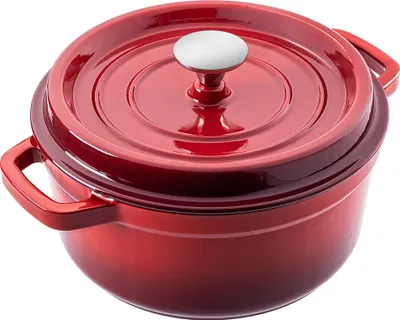 Produktbild von KADAX Gusseisentopf 4,5 Liter, Ø 23 cm, Schmortopf aus emailliertem Gusseisen, Rund Topf mit Deckel, Bräter zum Schmoren, Braten, Kochen & Backen, Bratentopf (Rot)