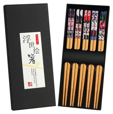 Produktbild von 5 Paar Stäbchen Japanisch Chopsticks, Bambus Essstäbchen Wiederverwendbare, Essstäbchen Geschenkset, Essstäbchen Spülmaschinenfest