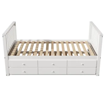 Produktbild von Flieks Holzbett 90x200cm mit Ausziehbett, Jugendbett mit 3 Schubladen, Klassisches Bett mit Lattenrost, Stauraumbett Kinderbett Tagesbett Gästebett
