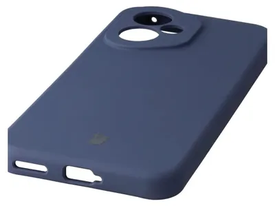 A dark blue phone case is shown from a diagonal angle on a white background.
