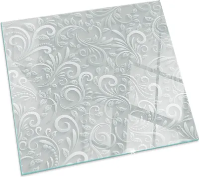 Produktbild von Elegantes florales Muster – Glasbodenplatte für – Kaminofen – Kaminplatte Glas – Schutzglas – Funkenschutzplatte –Glasbodenplatte Feuerfeste – Hitzeschutzplatte – Bodenschutz aus Glas – 50x50 cm