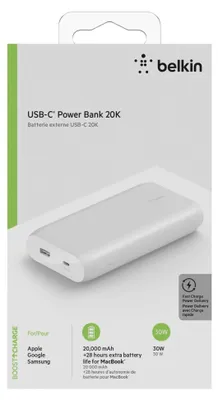 Immagine prodotto di Belkin BOOST CHARGE - Powerbank - 20000 mAh - 30 Watt - Carica rapida, PD - 2 porte di uscita (USB, USB-C)