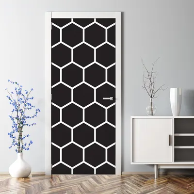 Produktbild von Dekorative Türtapete selbstklebend Klebefolie Türposter Türaufkleber Schwarz-weiße Wabe 85 x 200 cm