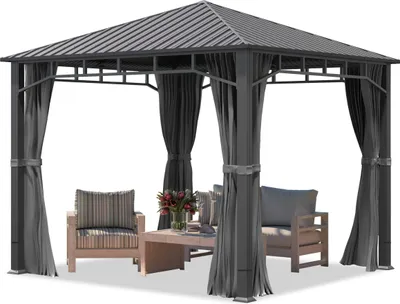 Produktbild von Gartenpavillon 3x3 m Stahldach Hardtop 4 Seitenteile in Grau, Pfosten 9x9 cm