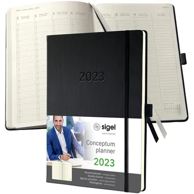 Wochenkalender 2023, A4+, schwarz, Hardcover, 2 Seiten/Woche