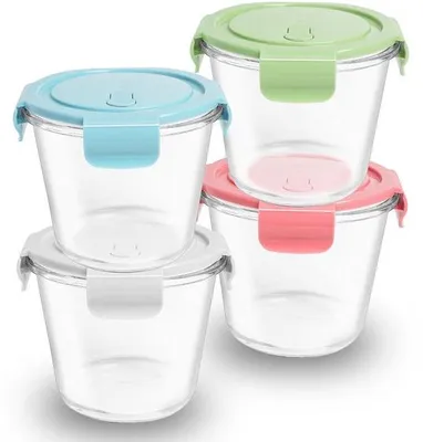 Produktbild von Unyqoos® 4er-Set Frischhaltedosen aus Borosilikatglas 710 ml – luftdichte Silikon‑Deckel, mikrowellen-, spülmaschinen- und kühlschrankgeeignet