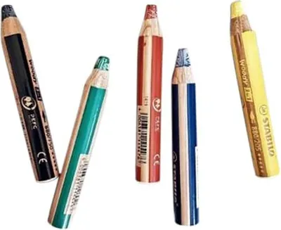 Image de Crayon de couleur, aquarelle & craie de cire - STABILO woody 3 in 1 - Pack de 5 - noir