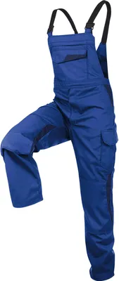 Product shot of blue overalls on a white background.