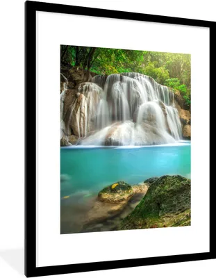 Produktbild von MuchoWow® Gerahmtes Poster Wald - Wasserfall - Natur 60x80 cm - Poster mit Schwarzem Bilderrahmen Wandposter Rahmen Foto Bilder - Wohnzimmer - Dekorationen - Prämie