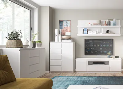 Produktbild von Wohnmöbel Set mit Wohnwand und Sideboard in weiß FORTALEZA-129