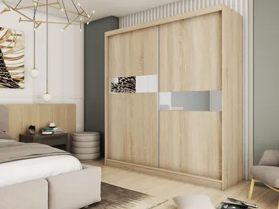Obrázek produktu pro Moderní Šatní Skříň s Posuvnými Dveřmi 120 150 180 200 cm - Dub Sonoma Šatní Skříň do Ložnice s Posuvnými Dveřmi - Šatní Tyč - 200 cm - Dub Sonoma
