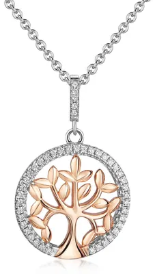 Immagine prodotto di MATERIA Ciondolo da donna in oro rosa "Albero della vita" - Catena in argento 925 con albero della vita placcato in oro e zirconi, in confezione da 42+5 cm KA-377