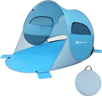 Produktbild von GOPLUS Strandmuschel 190T silberbeschichtet, UPF50+, Pop Up Strandzelt für 3-4 Personen, Wurfzelt mit Sonnenschutz mit Tragetasche