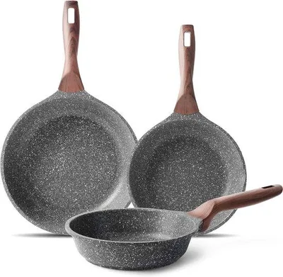 Immagine prodotto di Set di pentole a induzione 20-24-28 cm, rivestimento antibatterico in granito, set di pentole con padella per friggere e padella multiuso, padella per omelette rivestita in marmo
