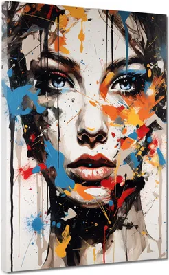 Produktbild von Frauengesicht Pop Art Leinwandbild Wandbild Kunstdruck XL Wanddeko abstrakt: 120x160x4cm