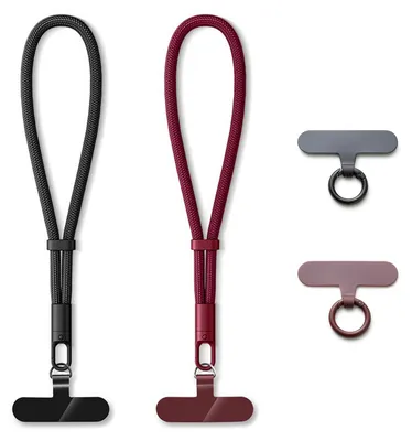 Image de Chaîne de téléphone courte, bracelet universel pour téléphone portable, noir et rouge