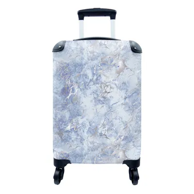 Produktbild von MuchoWow® Koffer Handgepäck Trolley Rollkoffer Kleine Reisekoffer mit 4 Rollen - Marmor - Silber - Muster - Luxus - Cabin Size < 55x40x23 cm & 55x40x20 cm - Fotokoffer - Kabinenkoffer - Boardgepäck - Reise-Box - Reisekoffer - Reisegepäck - Koffer mit Bild - Trolley für Kinder