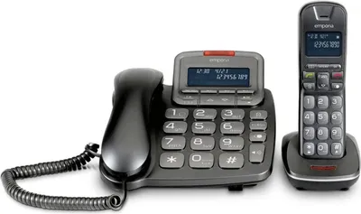 Obrázok produktu pre emporia TH21ABB Káblový telefón s veľkými tlačidlami pre pevnú linku + bezdrôtový telefón s veľkými tlačidlami + záznamník