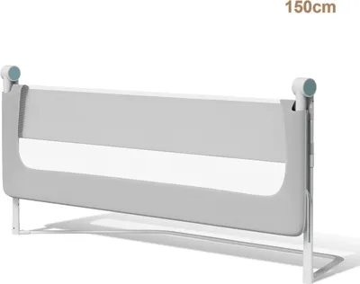Produktbild von Clanmacy 150cm klappbares Bettgitter, 180 Grad drehbares Bettschutzgitter für Kleinkinder, höhenverstellbar, luftiges Netz, für Kinderbett, grau