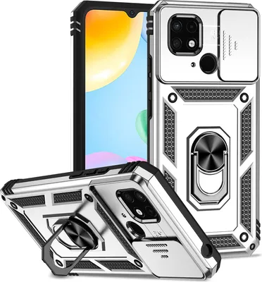 Image de Étui pour Xiaomi Redmi 10C étui double couche avec couvercle coulissant pour l'appareil photo et anneau de support Argent