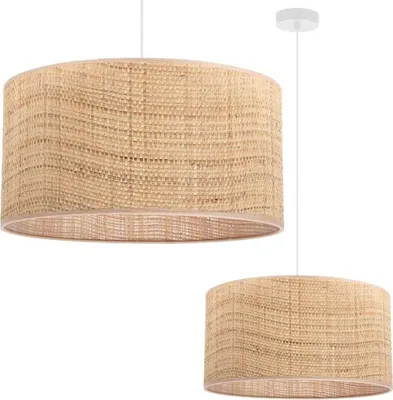 Image de Lampe Suspendue En Rotin Blanc 1 Abat-Jour Plat En Rotin 40 Cm