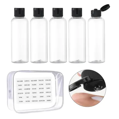 Produktbild von 4er-Set Reiseflaschen,transparent mit schwarzen Deckeln, auslaufsicher, nachfüllbar, inkl.OPP-Beutel & Etiketten, ideal für Shampoo, Lotion & Parfum