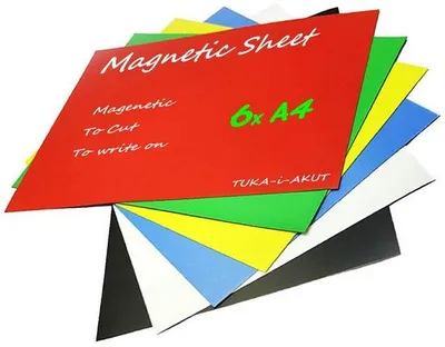 Productafbeelding van Magnetische A4-folie voor labels en snijden, flexibel magnetisch bord, reclame-magneet, magnetische etikettenposter, set van 6 stuks in 6 kleuren, A4-formaat