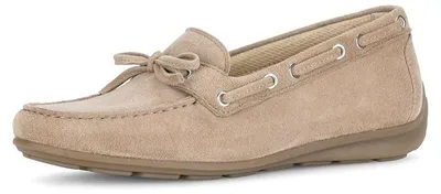 Produktbild von Damen Mokassins Beige mit Schleife vorne, flacher bequemer Sohle und Zierdetails
