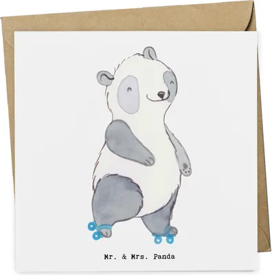 Produktbild von Mr. & Mrs. Panda Klappkarte Panda Inliner fahren - Weiß - Geschenk, anlasskarte, doppelkarte, Rollschuh, Inlinern, Glückwunschkarte, Grußkarte, faltkarte