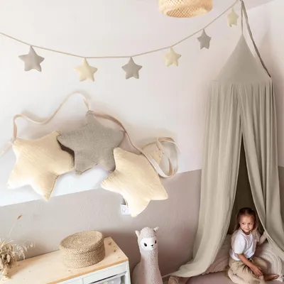 Imagen del producto de Guirnalda de estrellas beige claro y crema sin aplique dorado - De tela, 3 m