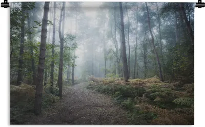 Produktbild von MuchoWow® Wandteppich Wandbehang Wald - Nebel - Weg 90x60 cm Tapisserie Dekoration Wandtuch - Wandskulpturen - Bildteppich