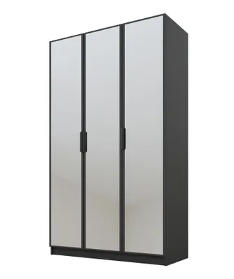 Produktbild von PAWS MOBEL Kippbarer Graphit Kleiderschrank 150x52x200 cm, dreitüriger offener Kleiderschrank mit Spiegeln an den Fronten, Regalen und Garderobe