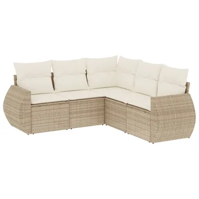Produktbild von vidaXL 5-tlg. Garten-Sofagarnitur mit Kissen Beige Poly Rattan