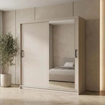 Produktbild von BEAUTYSOFA | Schwebetürenschrank HELA 180 cm Kaschmir – 2-türig Moderner Kleiderschrank mit Spiegel und Schiebetüren