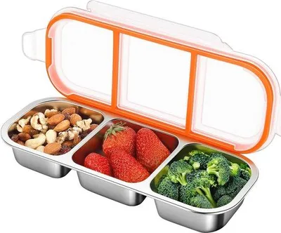 Produktbild von Snackbox mit 3 Fächern - 600 ml Edelstahl-Aufteilschüssel für Snacks