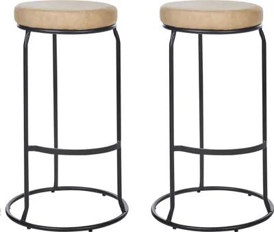 Produktbild von BELIANI Barhocker 2er Set Beige Kunstleder-Bezug und Metall Ohne Lehne mit Fußstützen Retro Design Sitzmöbel Wohnzommer Küche Bar Wohnküche Ausstattung